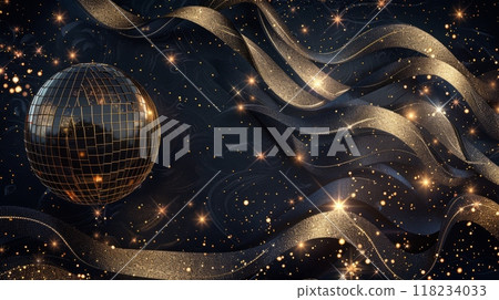 Golden disco ball with sparkling stars, perfect for a party or event poster. Golden disco ball with sparkling stars, perfect for a party or event poster. 118234033