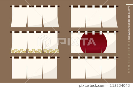 可用於元旦、拜年、餐飲促銷等的日式白色門簾窗簾_日式窗簾向量框架插畫_日本現代素材 118234043