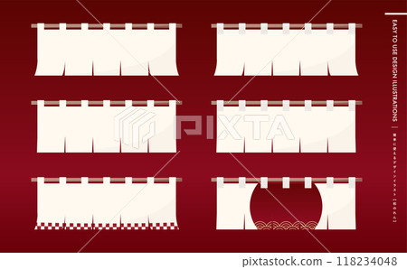 Japanese white noren curtain that can be used for New Year's, New Year's greetings, food and beverage promotions, etc._Japanese-style noren vector frame illustration_Japanese modern material 118234048