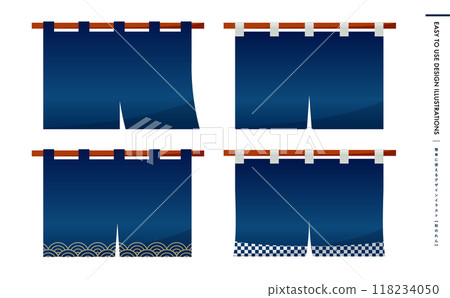 Japanese blue noren curtain material that can be used for New Year's, New Year's greetings, summer food and drink promotions, etc. Japanese-style noren curtain vector illustration 118234050
