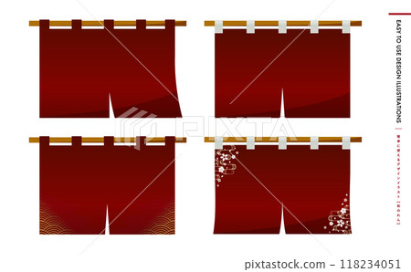 Japanese red curtain material that can be used for New Year's, New Year's greetings, food and beverage promotions, etc. Japanese-style curtain vector illustration 118234051