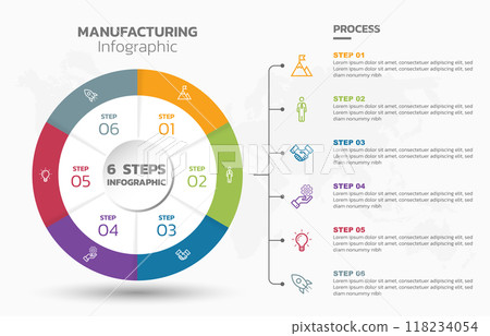 Visual data presentation. Cycle diagram with 6 options. Pie Chart Circle infographic template with 6 steps, options, parts, segments. Business concept. Marketing infographic vector illustration. Visual data presentation. Cycle diagram with 6 options. Pie Chart Circle infographic template with 6 steps, options, parts, segments. Business concept. Marketing infographic vector illustration. 118234054