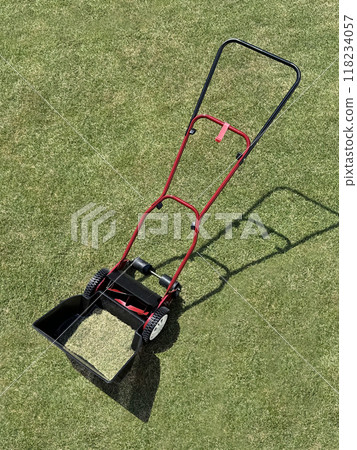 Grass cut at 2cm height and manual lawnmower 118234057