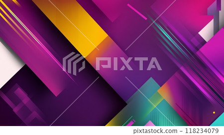 Bold geometric abstract design with vibrant colors and sharp lines in a modern, dynamic layout. 118234079