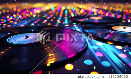 Retro Disco Dance Party Poster with Vinyl Records Retro Disco Dance Party Poster with Vinyl Records 118234080
