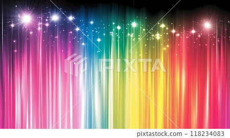 Abstract rainbow light beams with sparkling stars and bokeh effects on a colorful background. Abstract rainbow light beams with sparkling stars and bokeh effects on a colorful background. 118234083