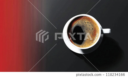 Minimalistic top view of a coffee cup,dark background Minimalistic top view of a coffee cup,dark background 118234166