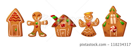 Christmas gingerbread house cookie illustration 118234317