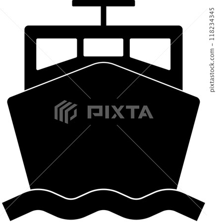 Icon of a small boat seen from the bow, transparent background 118234345
