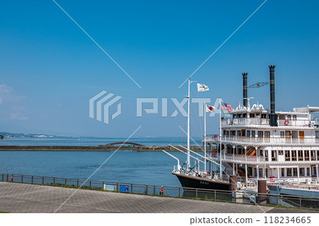Tourist boat Michigan docked at Otsu Port Pier 118234665
