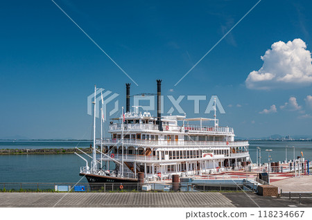 Tourist boat Michigan docked at Otsu Port Pier Tourist boat Michigan docked at Otsu Port Pier 118234667