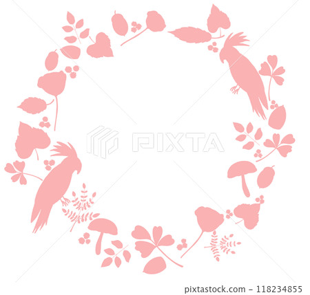 Autumn leaves and small birds round frame Autumn frame material Autumn leaves and small birds round frame Autumn frame material 118234855