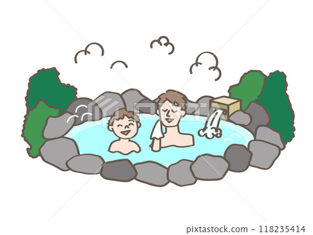 Family entering a hot spring 118235414