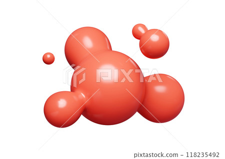 Red abstract liquid metaball shape. 3d render illustration of fluid soft bubble blob. Organic bright decorative sphere geometric form. Morphing ball aqua drop or molecule. Flow particles. Red abstract liquid metaball shape. 3d render illustration of fluid soft bubble blob. Organic bright decorative sphere geometric form. Morphing ball aqua drop or molecule. Flow particles. 118235492