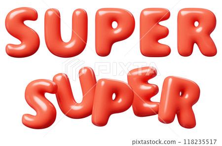 Super red Inflatable flying word for promotion design. 3D render illustration of sale and discount floating text design element. Balloon cartoon volumetric sign for special offer advertising. 118235517