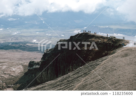 View of mountains and volcanoes from the edge of the crater 118235600