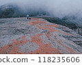 View of mountains and volcanoes from the edge of the crater 118235606