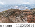 View of mountains and volcanoes from the edge of the crater 118235614