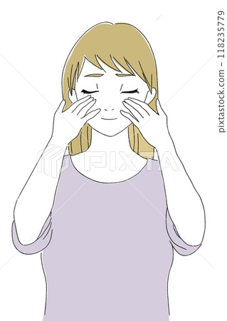 Young woman putting her hands on her face, skin care Young woman putting her hands on her face, skin care 118235779