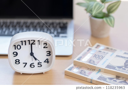 Clock and money Time 5:00 17:00 5:00 17:00 118235963