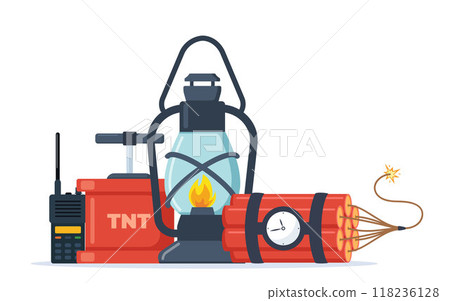 Mining coal industry icons composition. Tools and equipment for manufacture, truck and mine, mineral fuel, miner symbol, signs of machinery and dump. Vector illustration. Mining coal industry icons composition. Tools and equipment for manufacture, truck and mine, mineral fuel, miner symbol, signs of machinery and dump. Vector illustration. 118236128