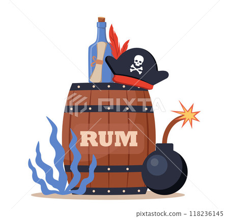 Pirate elements composition. Funny pirate party icons. Vector illustration. Pirate elements composition. Funny pirate party icons. Vector illustration. 118236145