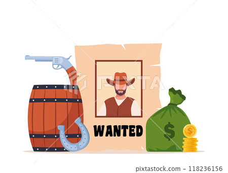 Wild West icons composition. Western and cowboy elements. Texas symbols. Vector. Wild West icons composition. Western and cowboy elements. Texas symbols. Vector. 118236156