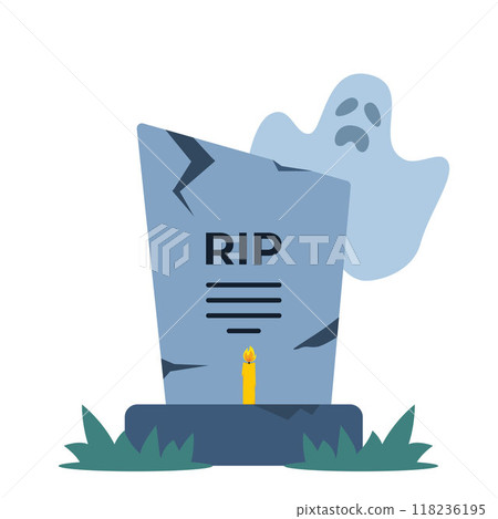 Halloween grave and ghost. Old gravestone with cracks. tomb on white background. Granite plate with fissure. Vector illustration. Halloween grave and ghost. Old gravestone with cracks. tomb on white background. Granite plate with fissure. Vector illustration. 118236195