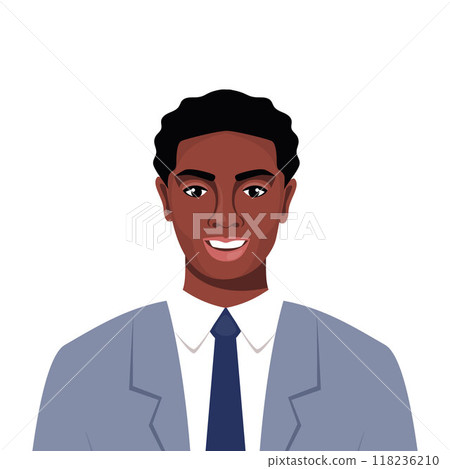 Businessman portrait. Elegant black man in business suit. Employee of business institution in uniform. Man office worker. Business avatar profile picture. Vector illustration. Businessman portrait. Elegant black man in business suit. Employee of business institution in uniform. Man office worker. Business avatar profile picture. Vector illustration. 118236210