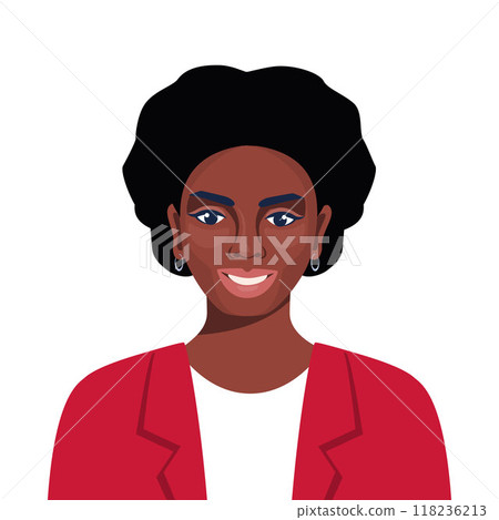 Businesswoman portrait. Beautiful black woman in business suit. Employee of business institution in uniform. Lady office worker. Woman business avatar profile picture. Vector illustration. Businesswoman portrait. Beautiful black woman in business suit. Employee of business institution in uniform. Lady office worker. Woman business avatar profile picture. Vector illustration. 118236213