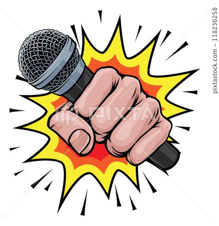 Microphone Fist Hand Explosion Pop Art Cartoon 118236258