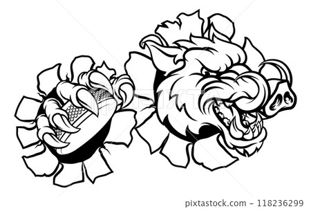 Boar Wild Hog Razorback Warthog Pig Hockey Mascot 118236299