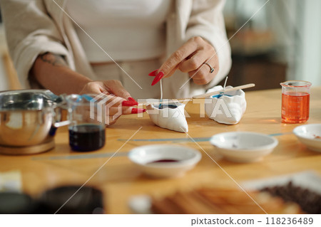 Woman Doing Her Hobby At Table Woman Doing Her Hobby At Table 118236489