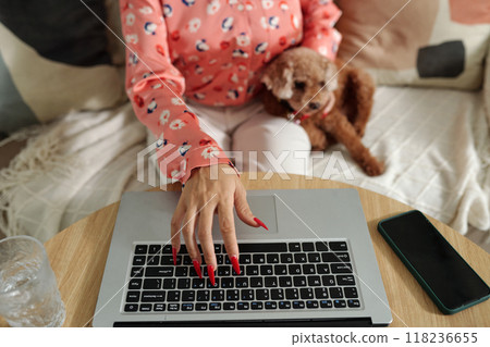 Woman Working Online On Laptop Woman Working Online On Laptop 118236655