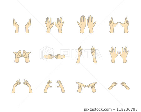 Illustration set of various gestures of holding with both hands - Color natural type Illustration set of various gestures of holding with both hands - Color natural type 118236795