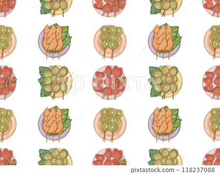 Seamless patterns tanghulu hand drawn Sugarcoat street food Asian fruit viral dessert. 118237088