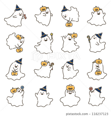 一組看起來有趣的萬聖節鬼魂的鬆散插圖(組) 一組看起來有趣的萬聖節鬼魂的鬆散插圖(組) 118237123