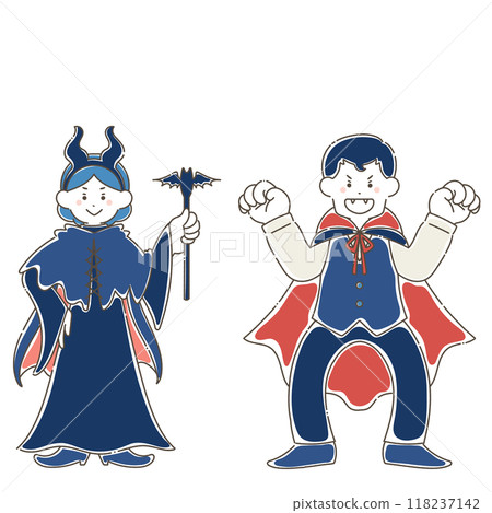 一個穿著萬聖節服裝的男人和女人的寬鬆插圖[吸血鬼/魔鬼] 118237142