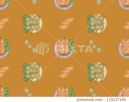 Seamless patterns tanghulu hand drawn Sugarcoat street food Asian fruit viral dessert on colorful background. Seamless patterns tanghulu hand drawn Sugarcoat street food Asian fruit viral dessert on colorful background. 118237166