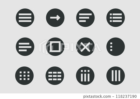 Menu for apps and web Hamburger Menu dropdown in circle. Set interface icons, popup bar, template. Application list burger button 118237190