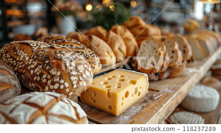 Freshly baked bread and cheese 118237289