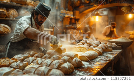 Baker with a freshly made bread Baker with a freshly made bread 118237291