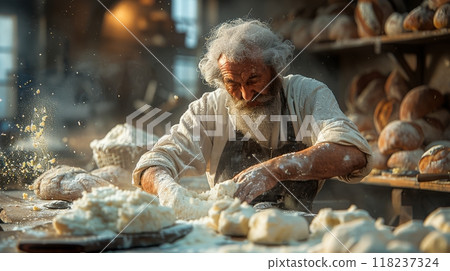 Baker with a freshly made bread Baker with a freshly made bread 118237324