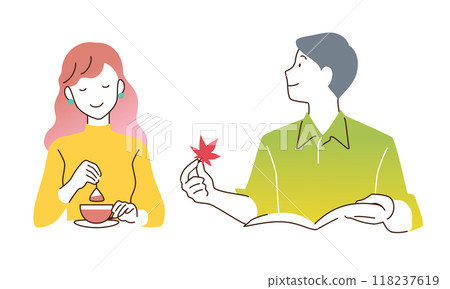 Illustration: Autumn men and women, illustration cut Illustration: Autumn men and women, illustration cut 118237619