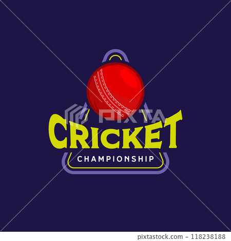 cricket logo template with triangle emblem for team and club. vector design illustration of cricket ball on blue background 118238188