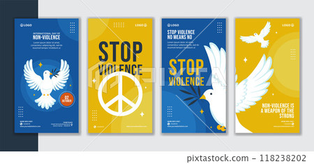 Day of Non-Violence Social Media Stories Flat Cartoon Hand Drawn Templates Background Illustration 118238202