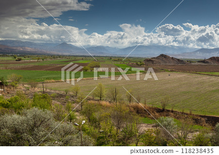 Khor Virap monastery in front of mount Ararat. Ararat mountain. beautiful landscape Khor Virap monastery in front of mount Ararat. Ararat mountain. beautiful landscape 118238435