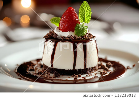 A dessert with chocolate with strawberries. Generative AI. A dessert with chocolate with strawberries. Generative AI. 118239018