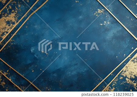 Blue background with golden decoration of each corner. Generative AI. Blue background with golden decoration of each corner. Generative AI. 118239025