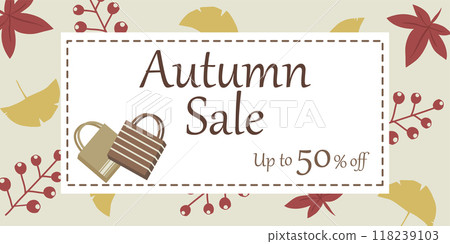 Autumn sale advertising design with autumn leaves background and shopping bags Autumn sale advertising design with autumn leaves background and shopping bags 118239103